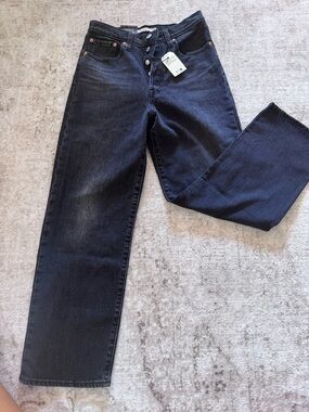 Levi’s Ribcage Straight Ankle Jeans Black 27x27 Button Fly NWT